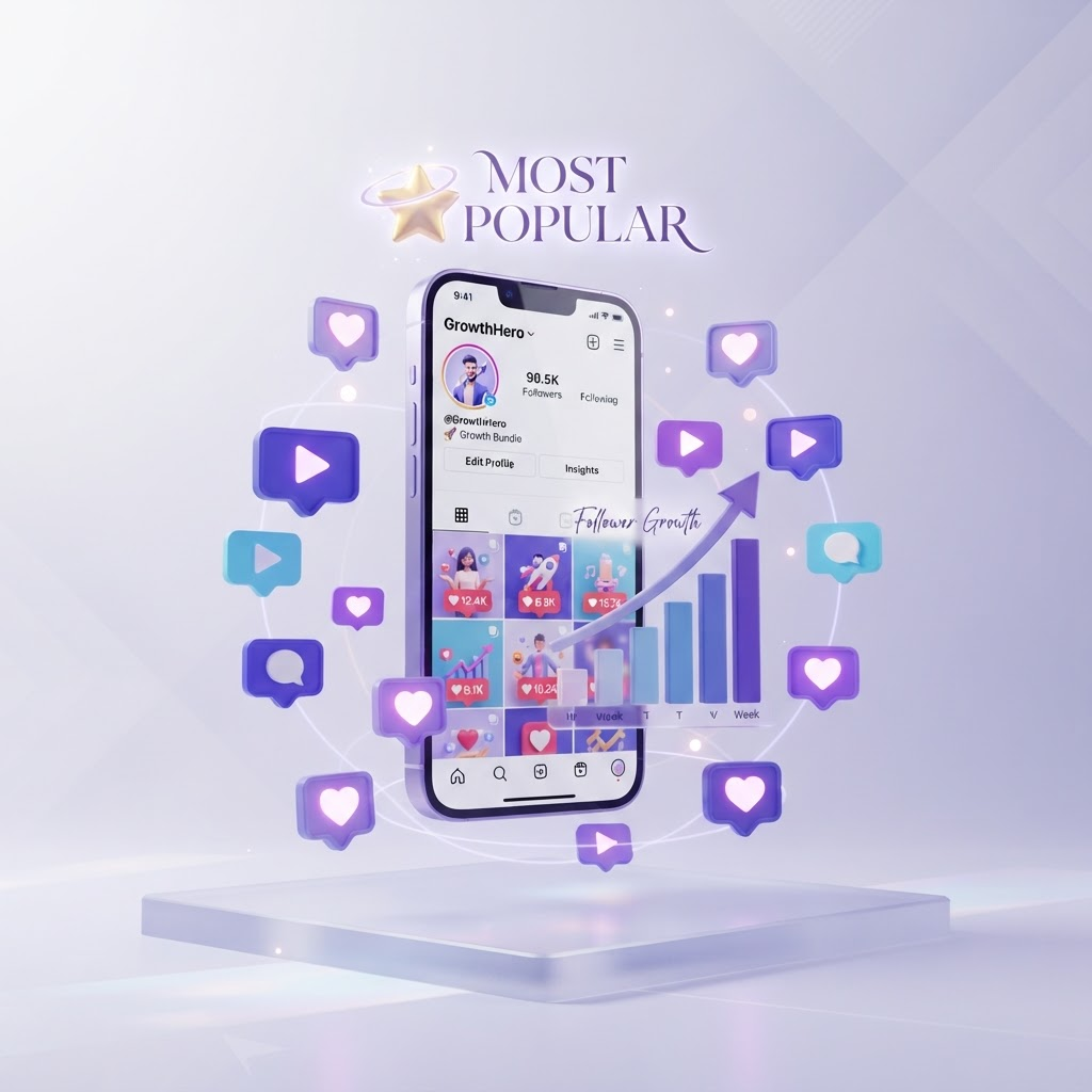 SweetFollow Grow Pack Instagram growth bundle with 25,000 followers, 10,000 likes and 100,000 views