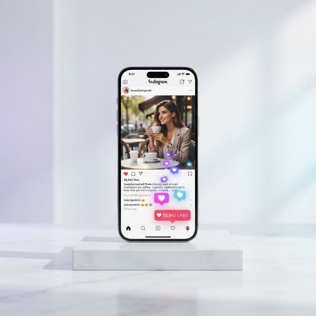 Instagram likes engagement service shown on a social media post